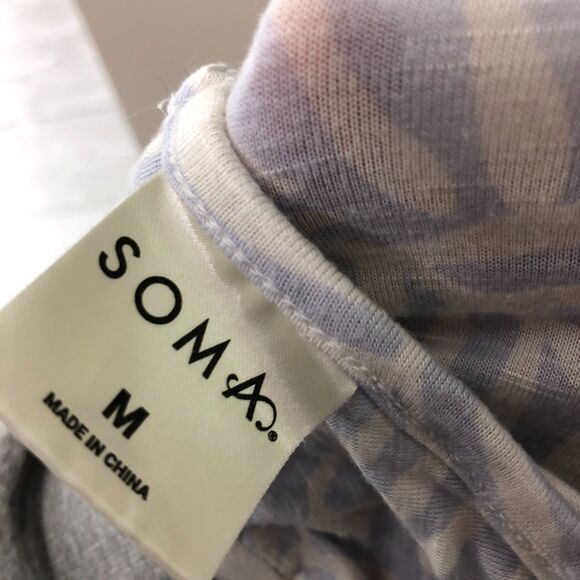 Soma Women's Printed Spaghetti Strap Night Gown w/ Shelf Bra Blue White Medium - Picture 5 of 5